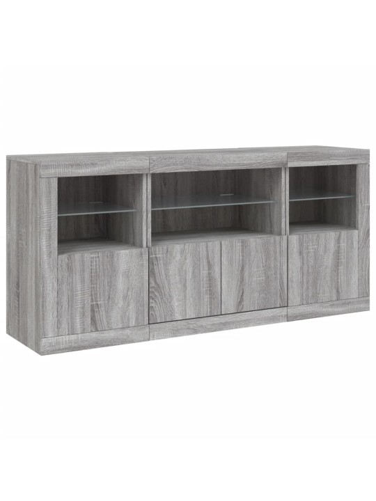 Kumode ar led lampiņām, pelēka ozolkoka krāsa, 142,5x37x67 cm