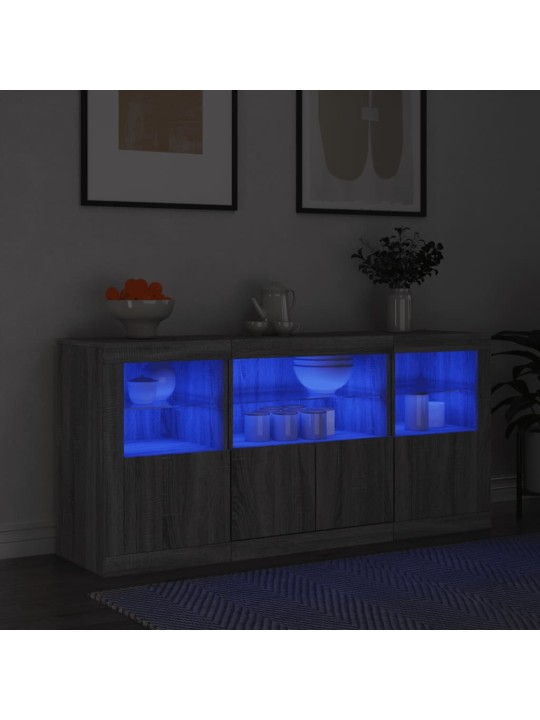 Kumode ar led lampiņām, pelēka ozolkoka krāsa, 142,5x37x67 cm