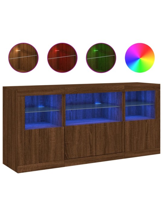 Kumode ar led lampiņām, brūna koka krāsa, 142,5x37x67 cm