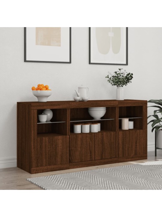 Kumode ar led lampiņām, brūna koka krāsa, 142,5x37x67 cm