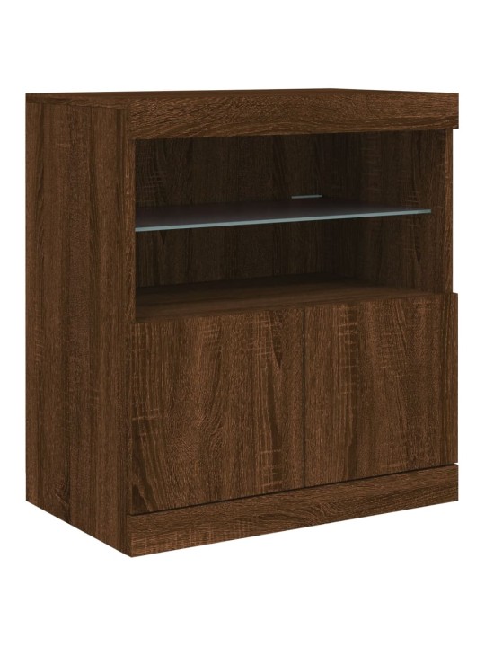 Kumode ar led lampiņām, brūna koka krāsa, 142,5x37x67 cm