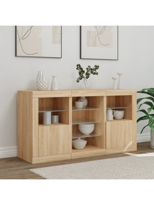 Kumode ar led lampiņām, ozolkoka krāsa, 123x37x67 cm