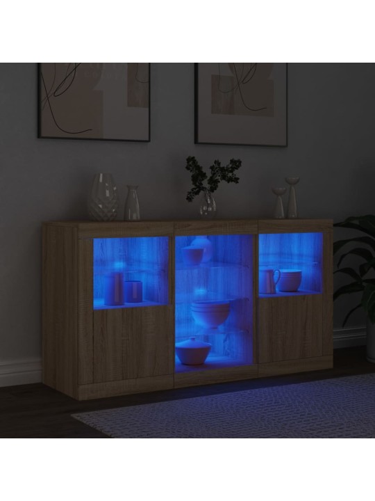 Kumode ar led lampiņām, ozolkoka krāsa, 123x37x67 cm