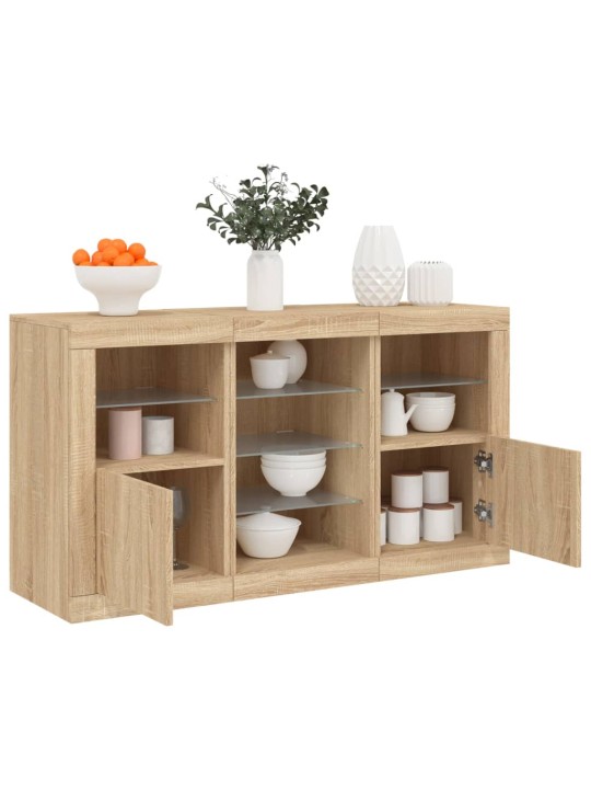 Kumode ar led lampiņām, ozolkoka krāsa, 123x37x67 cm