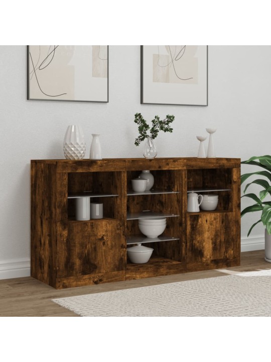 Kumode ar led lampiņām, ozolkoka krāsa, 123x37x67 cm