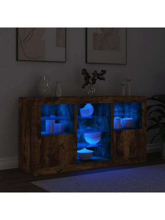 Kumode ar led lampiņām, ozolkoka krāsa, 123x37x67 cm