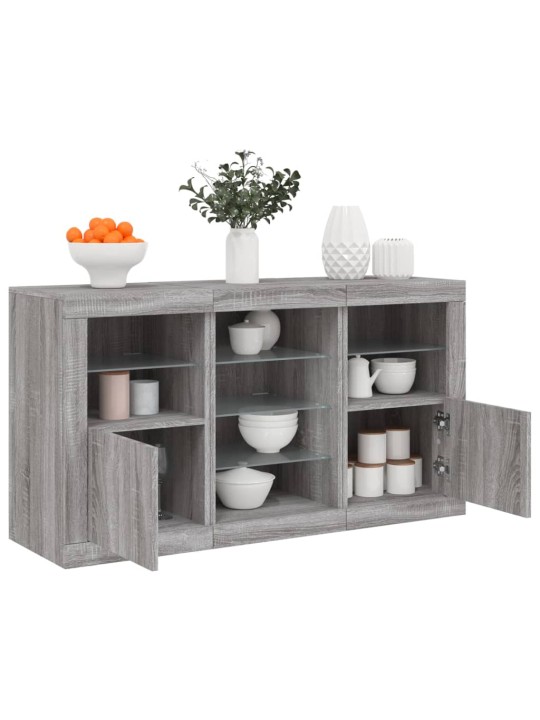 Kumode ar led lampiņām, pelēka ozolkoka krāsa, 123x37x67 cm