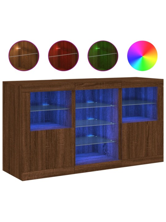 Kumode ar led lampiņām, brūna koka krāsa, 123x37x67 cm