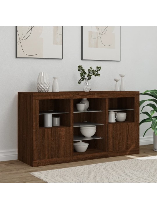 Kumode ar led lampiņām, brūna koka krāsa, 123x37x67 cm