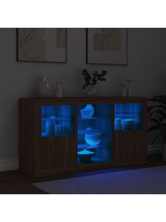 Kumode ar led lampiņām, brūna koka krāsa, 123x37x67 cm