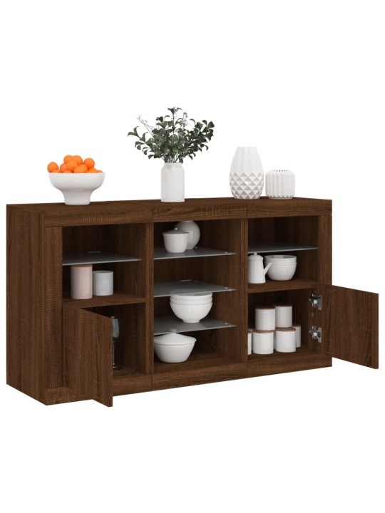 Kumode ar led lampiņām, brūna koka krāsa, 123x37x67 cm