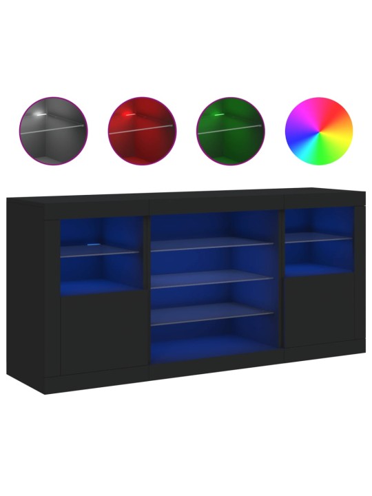 Kumode ar led lampiņām, melna, 142,5x37x67 cm