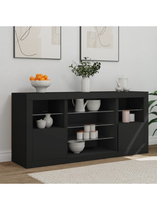 Kumode ar led lampiņām, melna, 142,5x37x67 cm