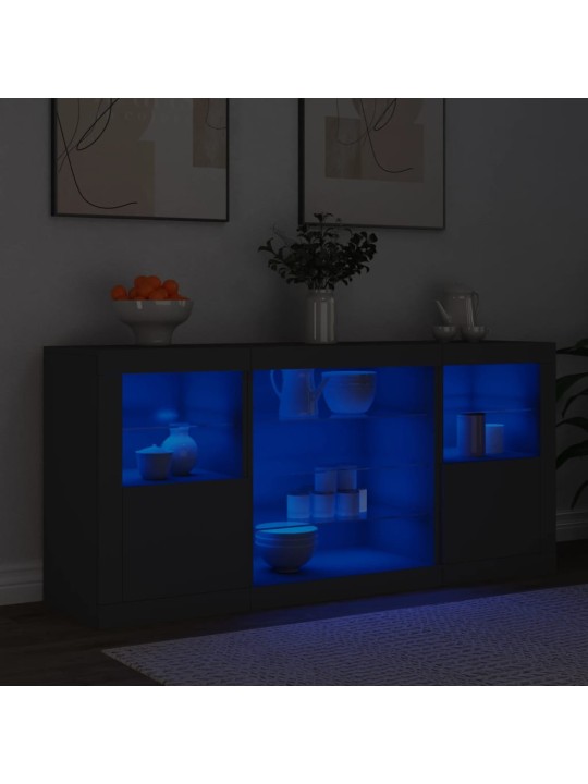 Kumode ar led lampiņām, melna, 142,5x37x67 cm