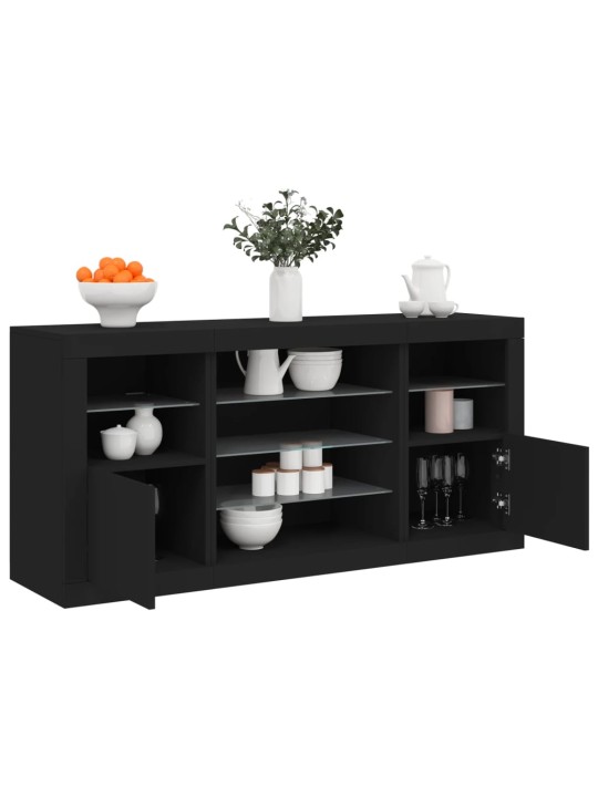 Kumode ar led lampiņām, melna, 142,5x37x67 cm