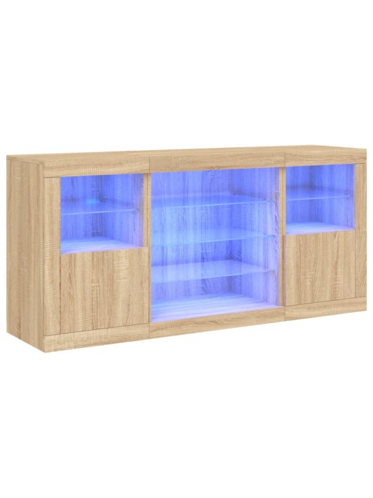 Kumode ar led lampiņām, ozolkoka krāsa, 142,5x37x67 cm