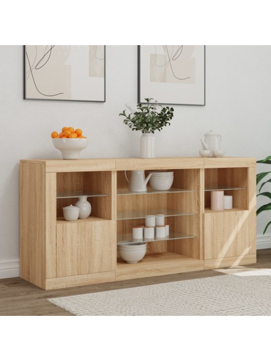 Kumode ar led lampiņām, ozolkoka krāsa, 142,5x37x67 cm