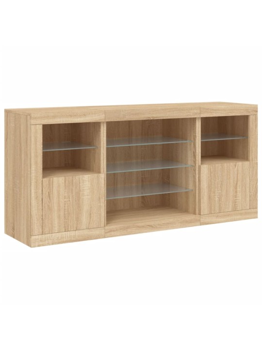 Kumode ar led lampiņām, ozolkoka krāsa, 142,5x37x67 cm