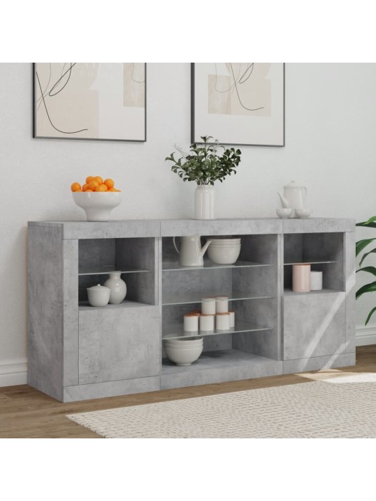 Kumode ar led lampiņām, betona pelēka, 142,5x37x67 cm