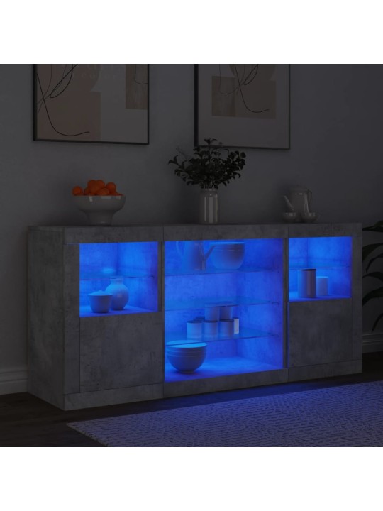 Kumode ar led lampiņām, betona pelēka, 142,5x37x67 cm