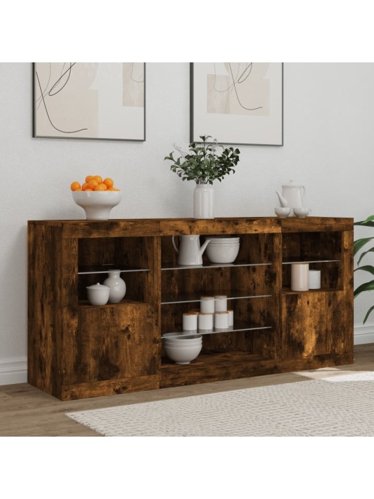 Kumode ar led lampiņām, ozolkoka krāsa, 142,5x37x67 cm