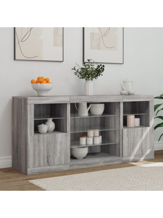 Kumode ar led lampiņām, pelēka ozolkoka krāsa, 142,5x37x67 cm