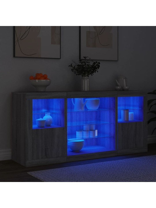 Kumode ar led lampiņām, pelēka ozolkoka krāsa, 142,5x37x67 cm