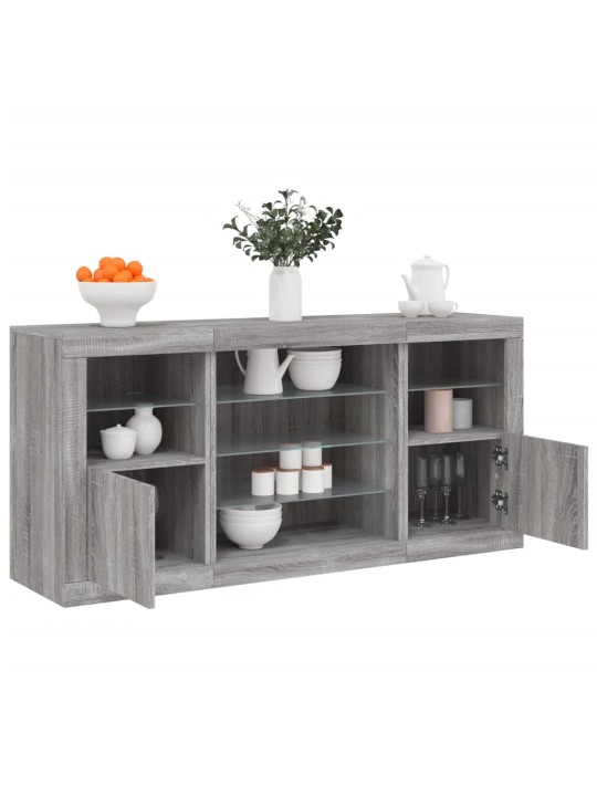 Kumode ar led lampiņām, pelēka ozolkoka krāsa, 142,5x37x67 cm