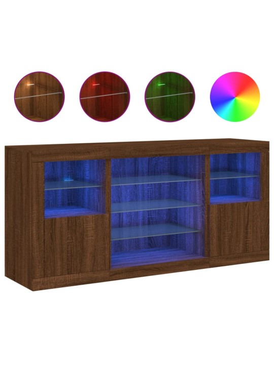 Kumode ar led lampiņām, brūna koka krāsa, 142,5x37x67 cm