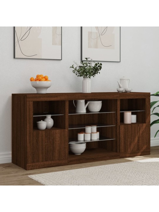 Kumode ar led lampiņām, brūna koka krāsa, 142,5x37x67 cm