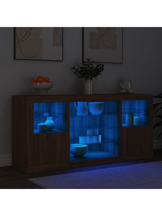 Kumode ar led lampiņām, brūna koka krāsa, 142,5x37x67 cm