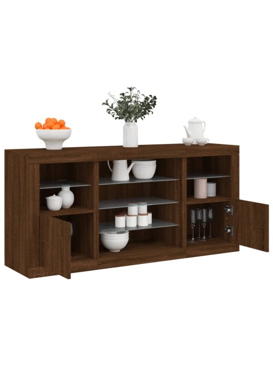 Kumode ar led lampiņām, brūna koka krāsa, 142,5x37x67 cm
