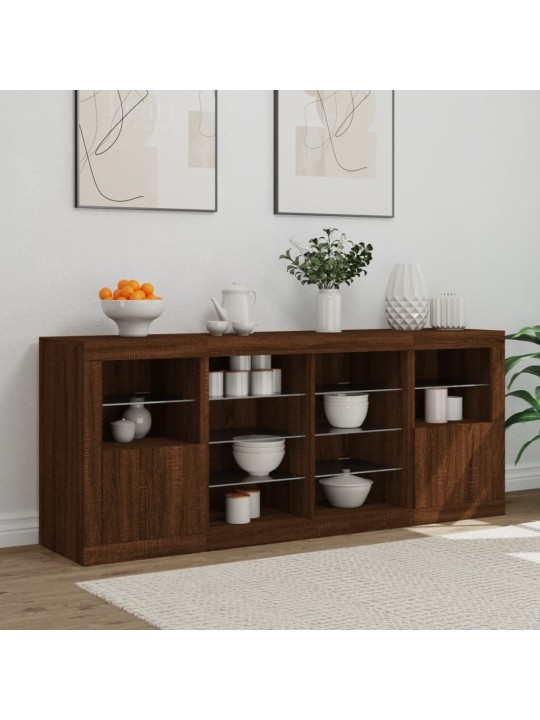 Kumode ar led lampiņām, brūna koka krāsa, 163x37x67 cm