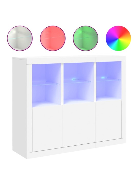 Kumodes ar led apgaismojumu, 3 gab., baltas, inženierijas koks