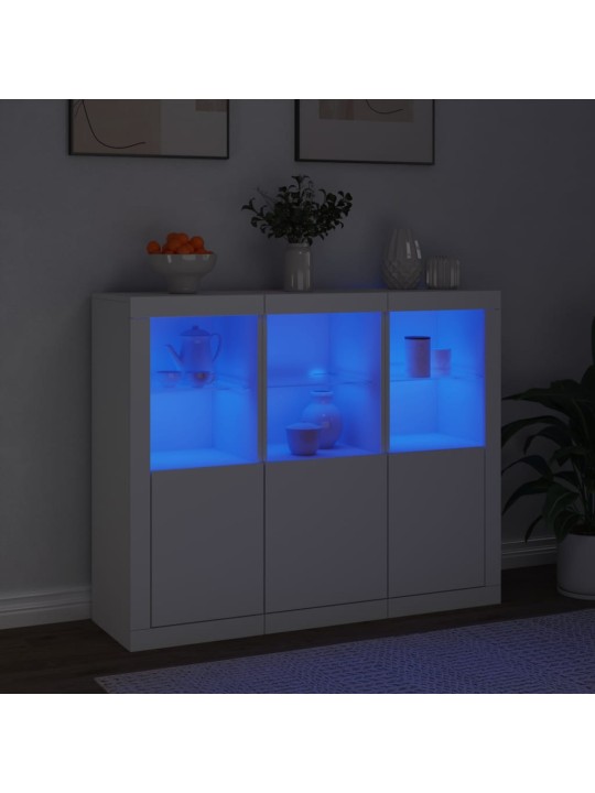 Kumodes ar led apgaismojumu, 3 gab., baltas, inženierijas koks