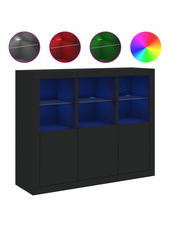 Kumodes ar led apgaismojumu, 3 gab., melns, inženierijas koks