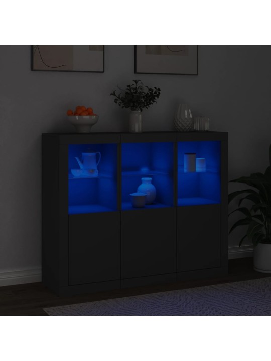 Kumodes ar led apgaismojumu, 3 gab., melns, inženierijas koks