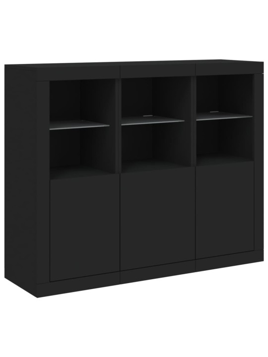 Kumodes ar led apgaismojumu, 3 gab., melns, inženierijas koks