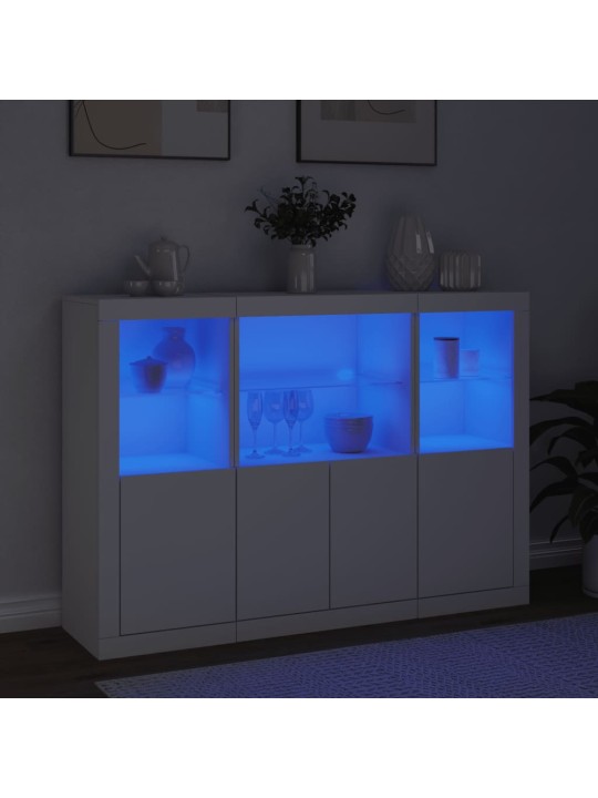 Kumodes ar led apgaismojumu, 3 gab., baltas, inženierijas koks