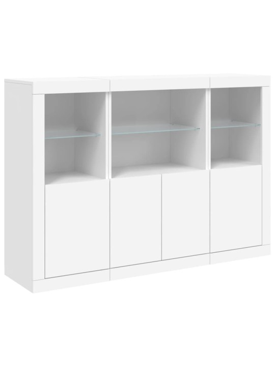 Kumodes ar led apgaismojumu, 3 gab., baltas, inženierijas koks