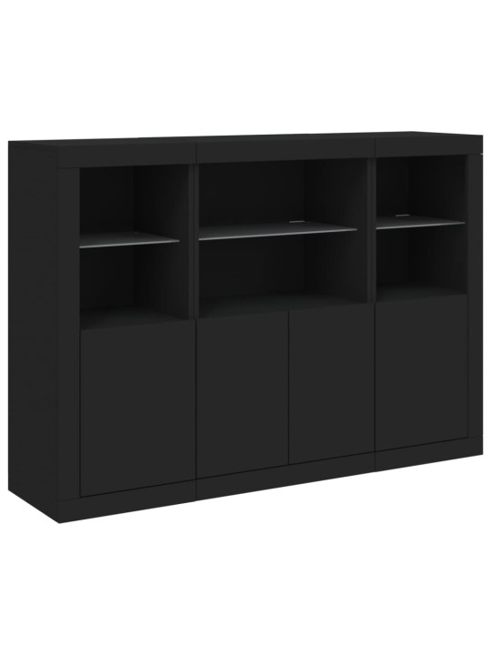 Kumodes ar led apgaismojumu, 3 gab., melns, inženierijas koks