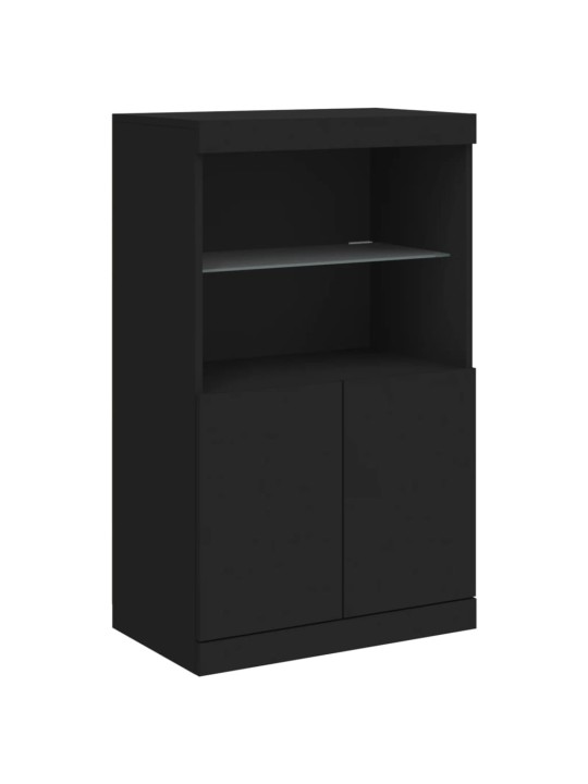 Kumodes ar led apgaismojumu, 3 gab., melns, inženierijas koks