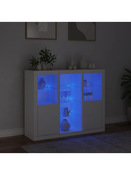 Kumodes ar led apgaismojumu, 3 gab., baltas, inženierijas koks