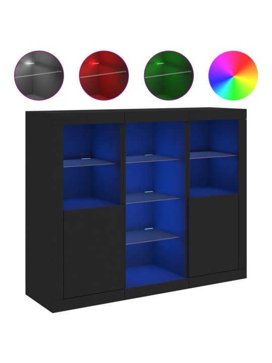 Kumodes ar led apgaismojumu, 3 gab., melns, inženierijas koks