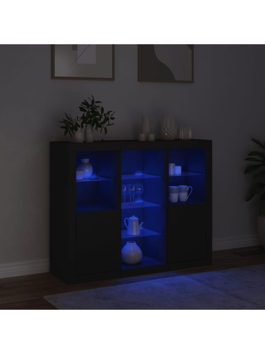 Kumodes ar led apgaismojumu, 3 gab., melns, inženierijas koks