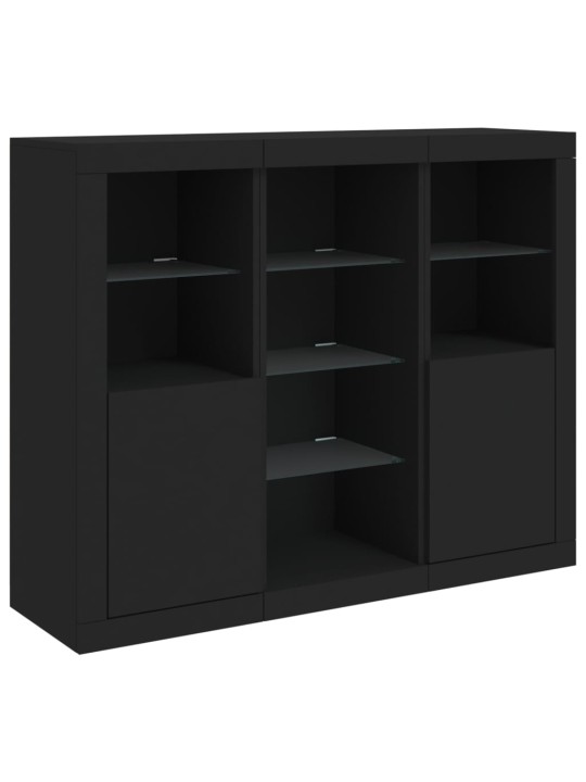 Kumodes ar led apgaismojumu, 3 gab., melns, inženierijas koks