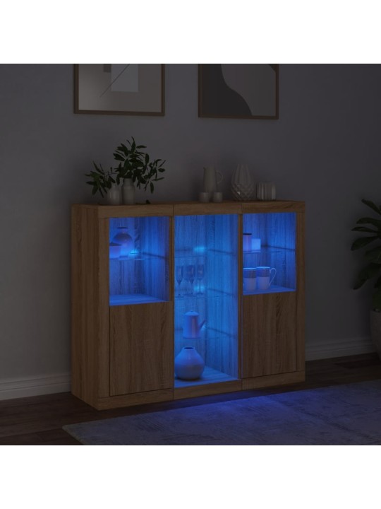 Kumodes ar led apgaismojumu, 3 gab., ozolkoka