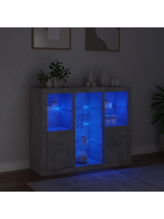 Kumodes ar led apgaismojumu, 3 gab., betona pelēks