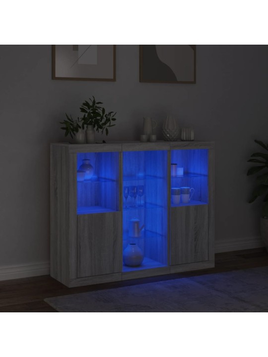 Kumodes ar led apgaismojumu, 3 gab., pelēka ozola