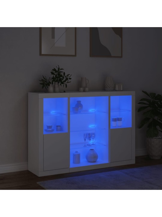 Kumodes ar LED apgaismojumu, 3 gab., baltas, inženierijas koks